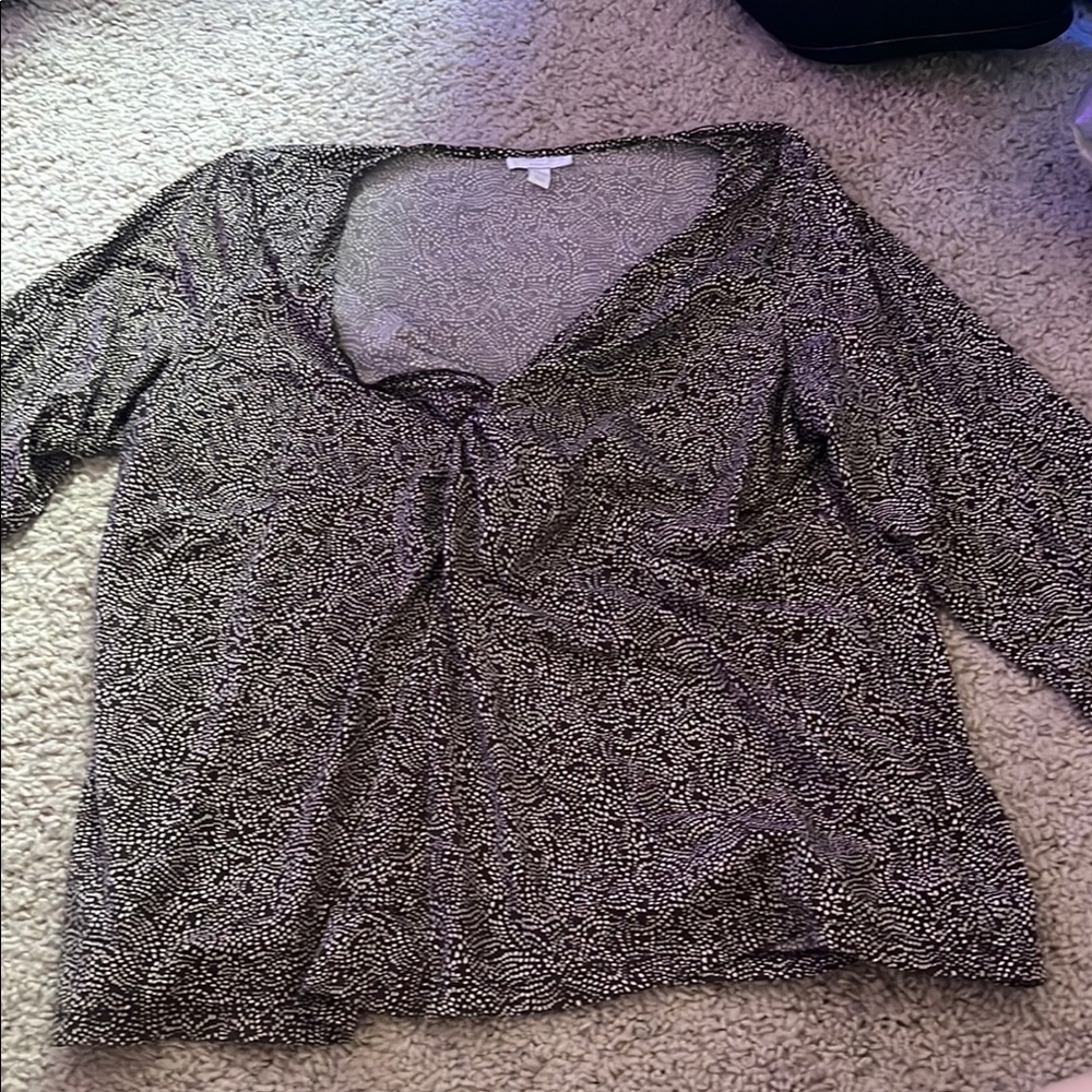 Charter Club Gray 3/4 Sleeve Tie Front Blouse